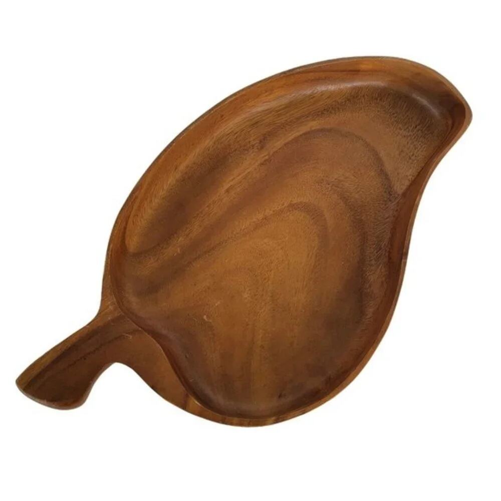 Vintage Monkey Pod Wood Leaf Tray Mid Century Modern Carved Wooden Bowl Boho